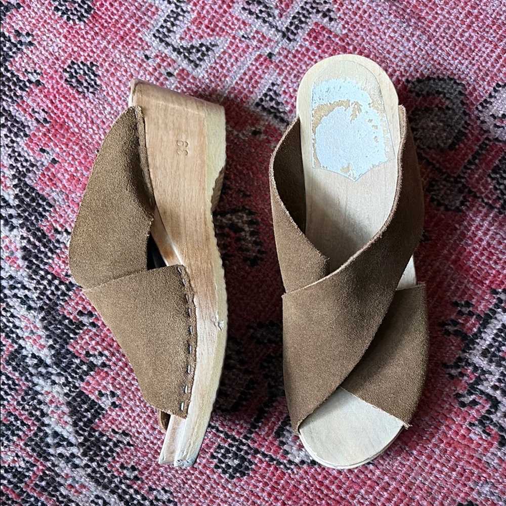 No. 6 Brown Suede Frida crisscross wedge Clog Sandals